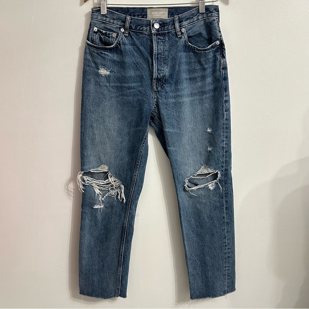 EVERLANE Women's 27 Regular Distressed Frayed Hem Blue Crop The Cheeky Jean